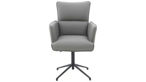 Vierfußstuhl Interliving aus Stoff in Hellgrau Interliving Esszimmer Serie 5123 – Armlehnstuhl mit Funktionen hellgraues Kunstleder LEA-TEX Delphin & schwarzes Metall