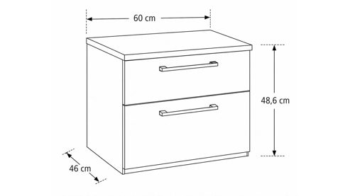 Nachtkommode Interliving aus Holz in Grau Interliving Kleiderschrank Serie 1207 – Nachtkommode Taupe & Balkeneiche – zwei Schubladen, Breite ca. 60 cm
