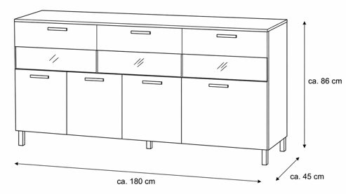 Sideboard Interliving aus Holz in Dunkelgrau Interliving Wohnzimmer Serie 2030 - Sideboard Wolfram Grey & Spaltholz - vier Türen, zwei Schubladen, Breite ca. 180 cm