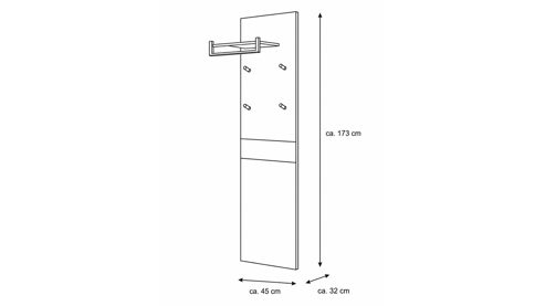 Wandgarderobe Interliving aus Holz in Weiß Interliving Garderoben Serie 6013 - Wandgarderobe Sahara Creme & Granitfurnier - ca. 45  x 173 cm