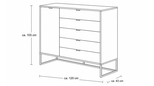 Kombikommode Interliving aus Holz in Hellgrau Interliving Schlafzimmer Serie 1036 – Kombikommode Champagner & Kernholz - eine Tür, fünf Schubladen, ca. 120 cm