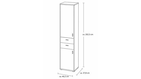 Einzelschrank Interliving aus Holz in Holzfarben Interliving Wohnzimmer Serie 2024 - Schrank Eiche & Schwarzglas - zwei Türen, zwei Schubladen, Höhe ca. 208 cm
