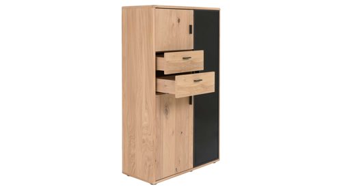 Wohnwand Interliving aus Holz in Holzfarben Interliving Wohnzimmer Serie 2024 - Wohnwand Eiche & Schwarzglas - dreiteilig, Breite ca. 319 cm