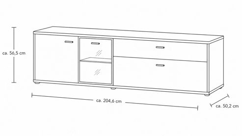 Wohnwand Interliving aus Holz in Holzfarben Interliving Wohnzimmer Serie 2024 - Wohnwand Eiche & Schwarzglas - dreiteilig, Breite ca. 319 cm