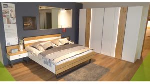 Komplettzimmer Interliving aus Holz Metall Nachbildung in Holzfarben Weiß Interliving Schlafzimmer Serie 1031 – Komplettzimmer Wildeiche & Mattlack Polarweiss – sechstürig, Liegefläche 180 x 200 cm