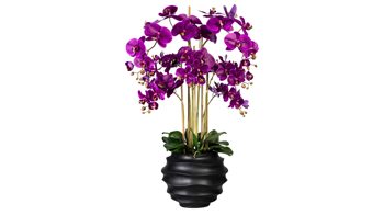 Pflanze Gasper aus Stoff in Lila Orchidee Phalaenopsis lilafarbene Textilblüten & schwarzer Kunststofftopf – Höhe ca. 95 cm