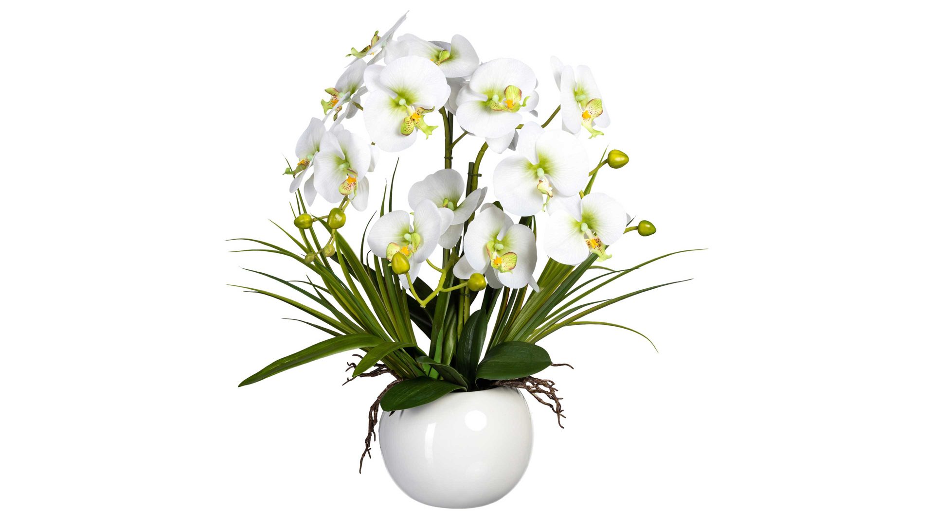 Pflanze Gasper aus Stoff in Weiß Orchidee Phalaenopsis weiß-grüne Textilblüten & weißer Keramiktopf – Höhe ca. 58 cm