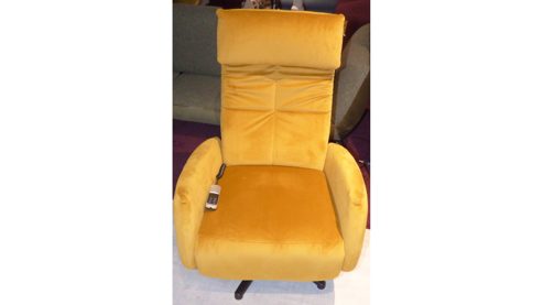 Relaxsessel Poco | steinpol aus Metall Stoff in Gold Poco Relaxsessel medium verstellbar mit 2 Motoren goldfarbener Stoffbezug Riviera 41 & mattschwarzer Sternfuss