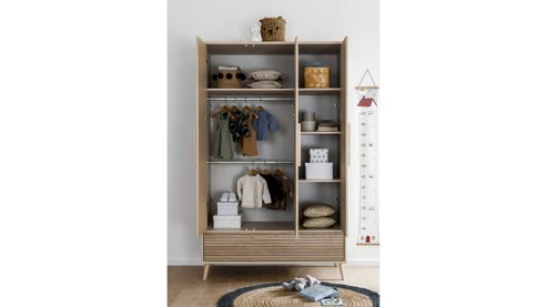 Kleiderschrank Paidi aus Holz Nachbildung in Beige Holzfarben Hell PAIDI Kleiderschrank Eefje 1730313 - 3-türig Cashmere Beige - Groovy Oak, 2 Kleiderstangen, 4 Böden