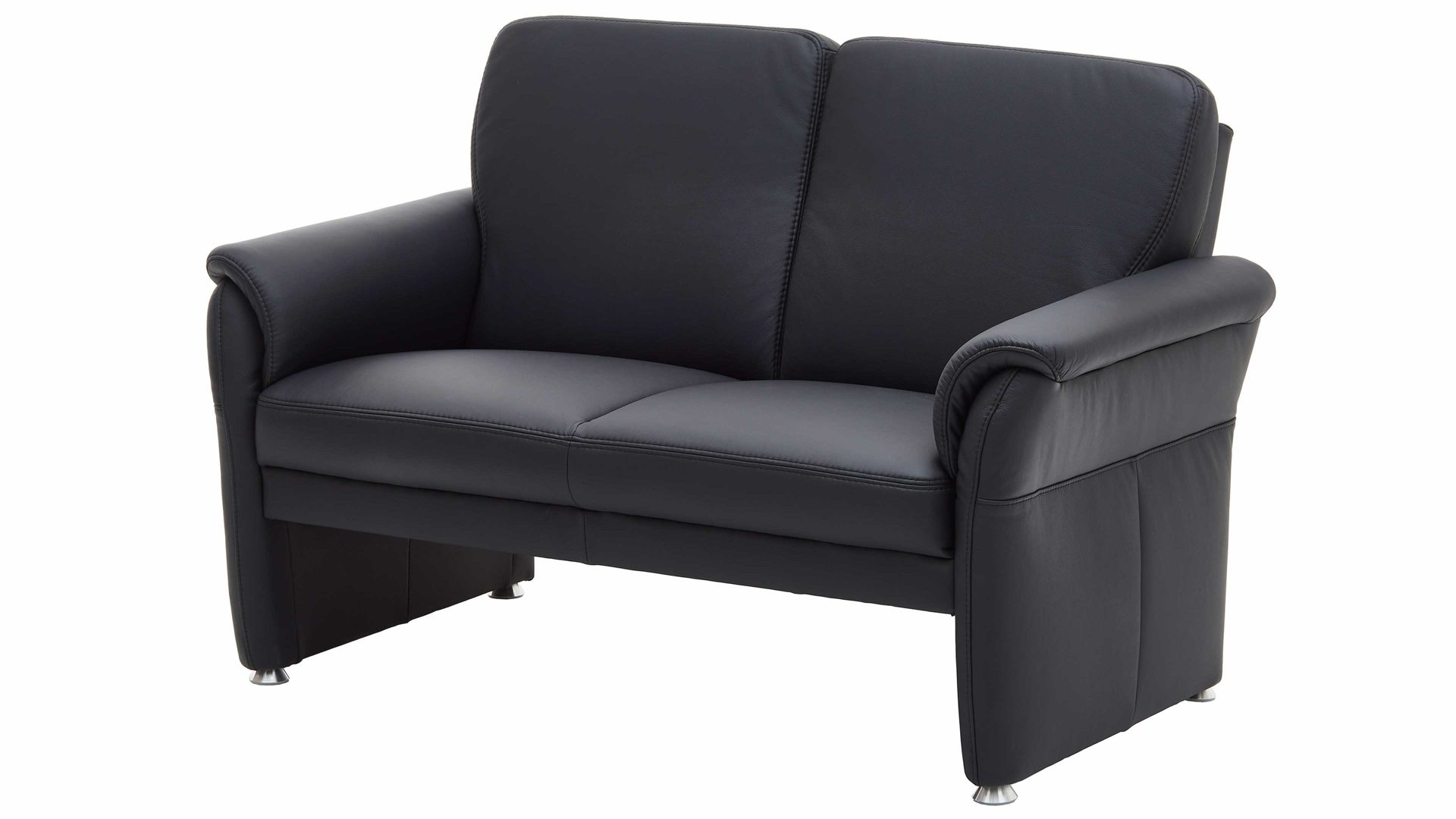 Zweisitzer Steinpol polsteria aus Leder in Schwarz Leder-Zweisitzer schwarzes Leder Punch & Alufüße - Länge ca. 140 cm