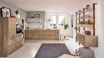 Einbauküche Nobilia® aus Holz in Holzfarben nobilia® Einbauküche Structura mit gorenje Elektrogeräten Eiche Havanna & Alpinweiß - dreizeilig