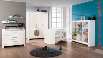 Komplettzimmer Paidi aus Holz Nachbildung in Weiß PAIDI Babyzimmer Fiona mit Bett, Wickelkommode und Kleiderschrank Babyzimmer Fiona - kreideweiß