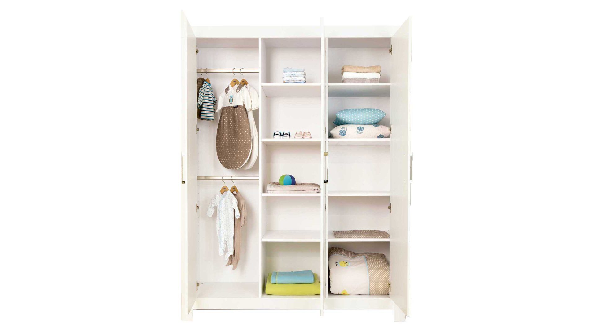 Schrank Paidi aus Holz in Weiß PAIDI Kleiderschrank 3-trg. Fiona kreideweiße Melaminoberfläche - acht Einlegeböden und zwei Kleiderstangen