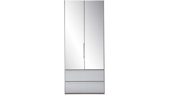 Kleiderschrank Interliving aus Spiegel in Grau Interliving Kleiderschrank Serie 1205 – Kleiderschrank 385 Kieselgrau & Spiegel – zwei Türen, zwei Schubladen, Breite ca. 100 cm