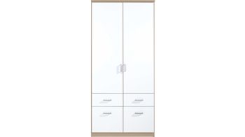 Kleiderschrank Rauch aus Holz in Weiß rauch BLUE Kleiderschrank Bremen für ordentliche Schlafzimmer Sonoma Eiche & Alpinweiß - Breite ca. 91cm, zwei Türen & vier Schubladen