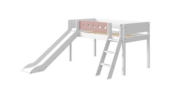 Einzelbett Flexa aus Holz in Rosa FLEXA White Halbhohes Bett mit senkrechter Leiter + Rutsche 90x190 cm weiß - rose