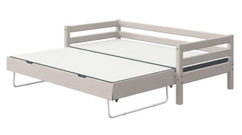 Einzelbett Flexa aus Holz in Hellgrau FLEXA Classic Bett mit Absturzsicherung und Ausziehbett 90x190 cm Kiefer grau lasiert