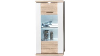 Vitrine Ideal möbel aus Holz in Holzfarben Highboard-Vitrine Manhattan Weiß & Eiche sägerau – eine  Tür,  rechts