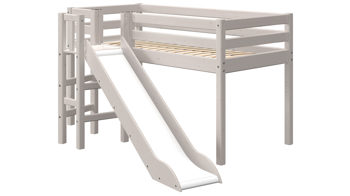Einzelbett Flexa aus Holz in Hellgrau FLEXA Classic halbhohes Bett 90x190 cm mit Plattform und Rutsche Kiefer grau lasiert
