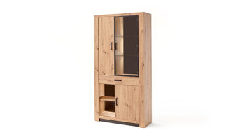 Vitrine Mca furniture aus Holz in Holzfarben Wohnprogramm Brüssel – Vitrine Balkeneiche & Anthrazit – drei Türen, eine Schublade