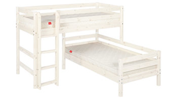 Einzelbett Flexa aus Holz in Weiß FLEXA Classic mittelhohes Bett 90x200 cm mit senkrechter Leiter + Einzelbett Kiefer weiss lasiert