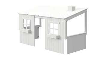 Einzelbett Flexa aus Holz in Weiß FLEXA Classic-Haus Größe 1-1 für Classic Einzelbett + halbhohes Bett 90x200 cm, Kiefer weiß lasiert