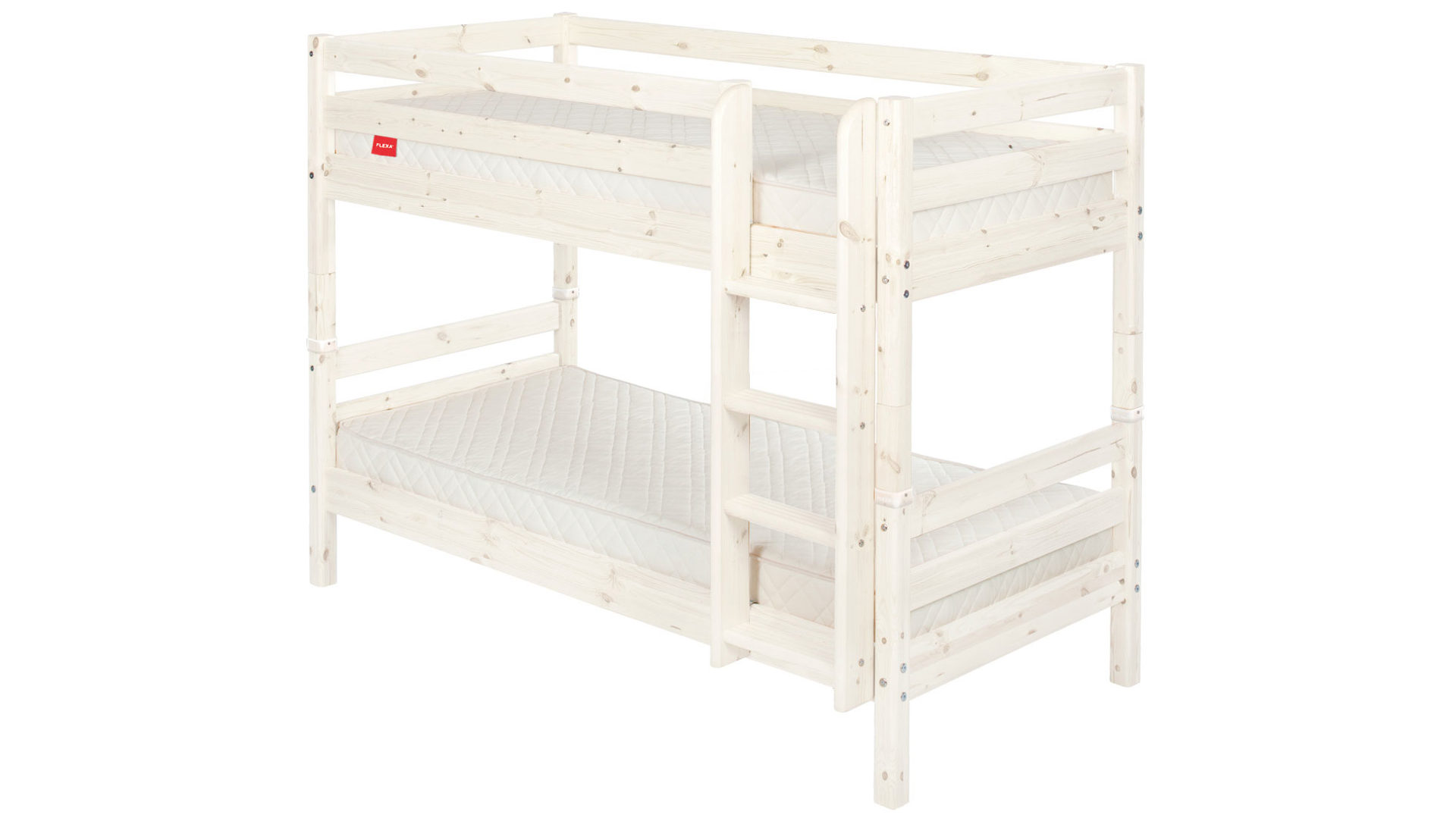 Einzelbett Flexa aus Holz in Weiß FLEXA Classic Etagenbett 90x200 cm mit senkrechter Leiter Kiefer weiss lasiert