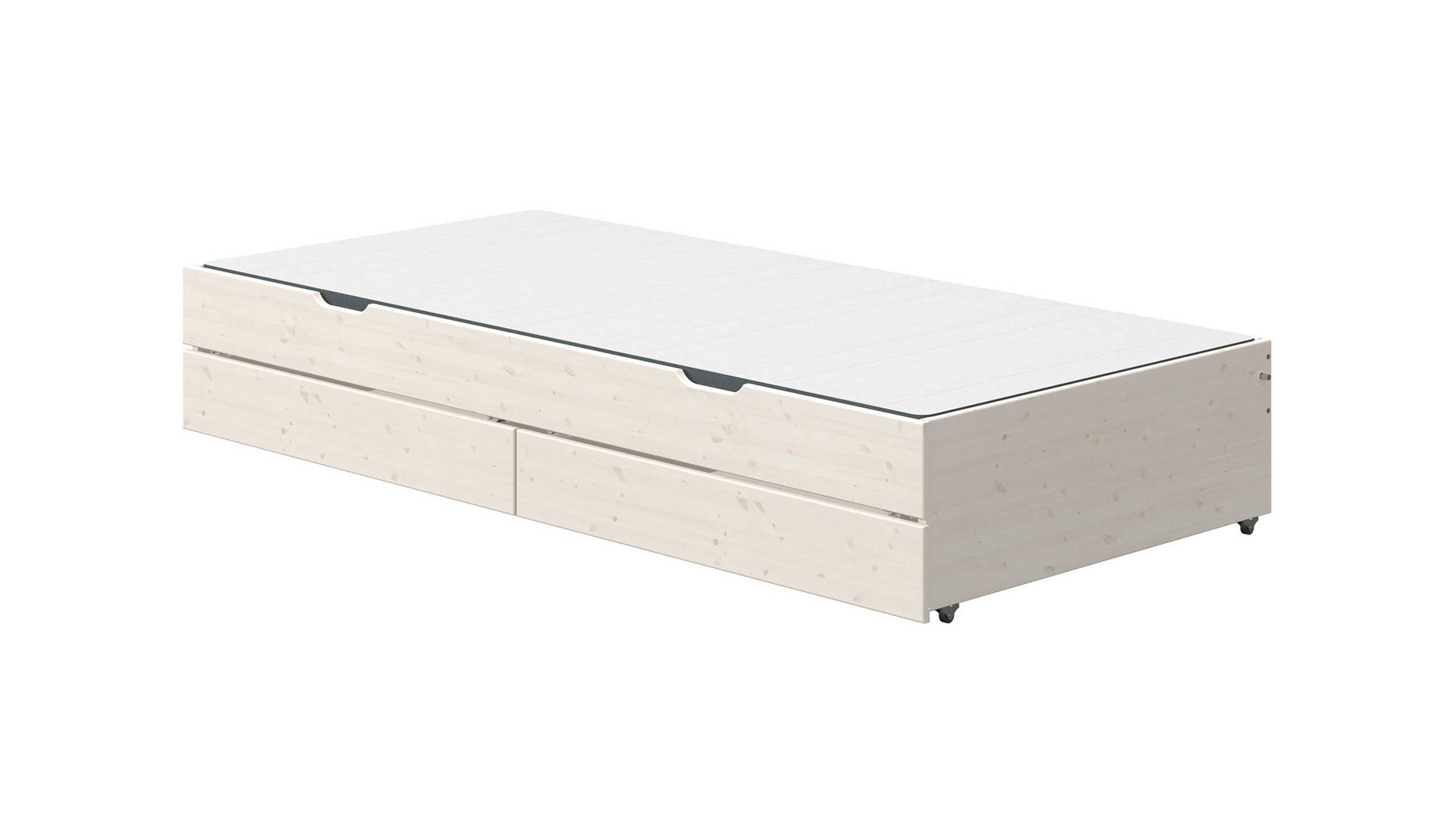 Einzelbett Flexa aus Holz in Weiß FLEXA Classic Ausziehbett mit 2 Schubladen - Länge 196 Kiefer weiß lasiert