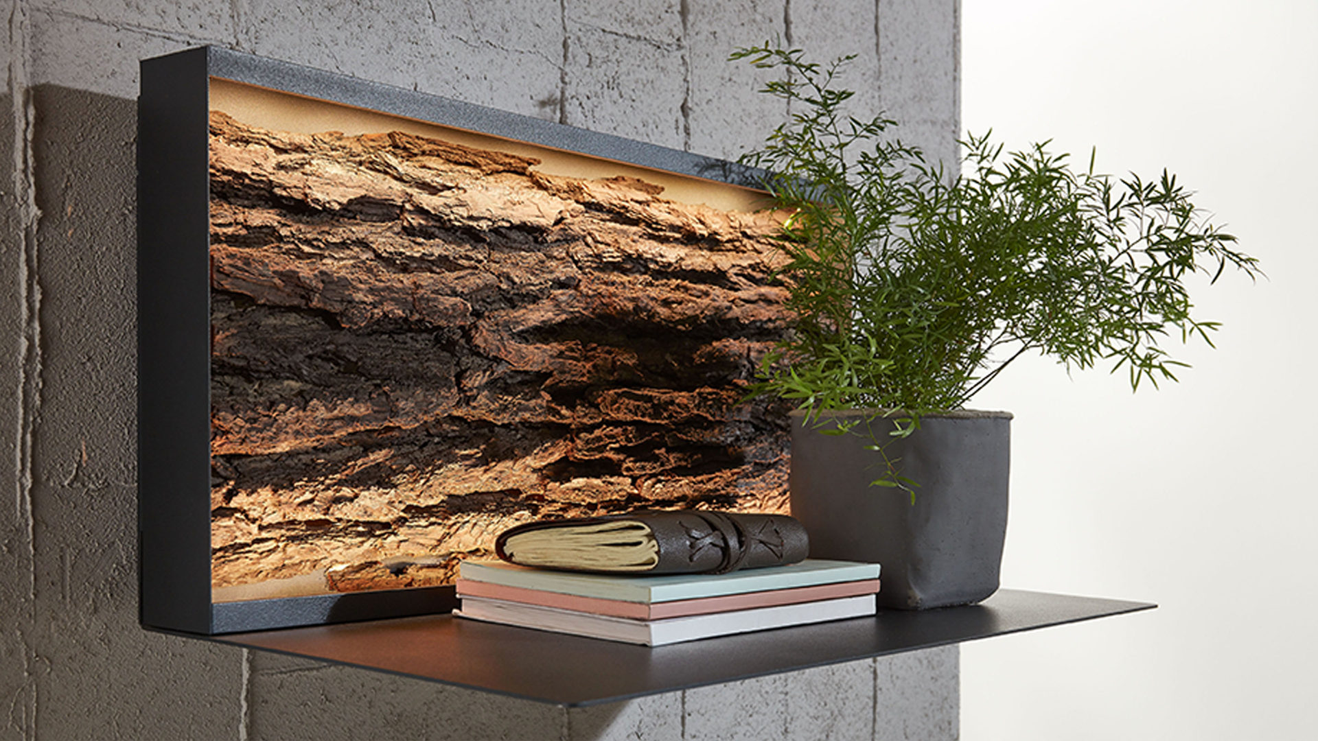 Wandregal Hartmann aus Holz in Holzfarben hartmann Garderobenprogramm Runa - Wandregal Rindenholz & anthrazitfarbenes Metall