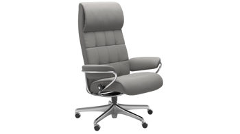 Bürostuhl Ekornes aus Leder in Dunkelgrau Silber Stressless LONDON High Back Home Office Sessel Leder Bürostuhl Home Office Gestell Chrom, Leder Batick Silver Grey