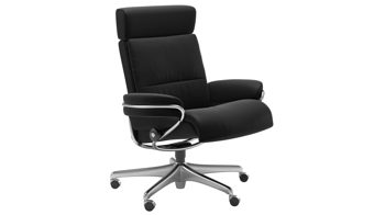 Bürostuhl Ekornes aus Leder in Schwarz Silber Stressless TOKYO Low Back Home Office Sessel mit Kopfstütze Home Office Gestell Chrom, Leder Paloma Black