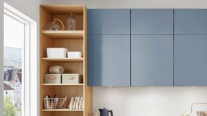 Systemküche Nobilia® aus Holz in Hellblau nobilia® Hauswirtschaftsraum-Lösung Senso Sky & Eiche Como - Länge ca. 300 cm