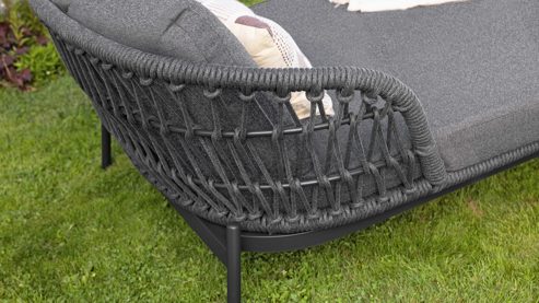 Gartenliege Interliving aus Kunstfaser in Grau Interliving Gartenmöbel Serie 7013 - Doppelliege grauer Olefin-Teddybezug, Rope & Aluminium