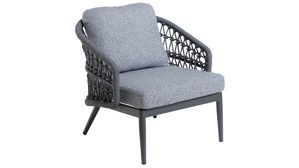 Lounge-Gruppe Interliving aus Kunstfaser in Grau Interliving Gartenmöbel Serie 7013 - Loungemöbel-Set mit Couchtisch grauer Olefin-Teddybezug, Rope, Aluminium & Sinterstein - vierteilig