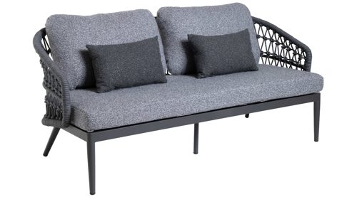 Gartenmöbel-Set Interliving aus Kunstfaser in Grau Interliving Gartenmöbel Serie 7013 - Loungemöbel-Set mit Couchtisch grauer Olefin-Teddybezug, Rope, Aluminium & Sinterstein - vierteilig