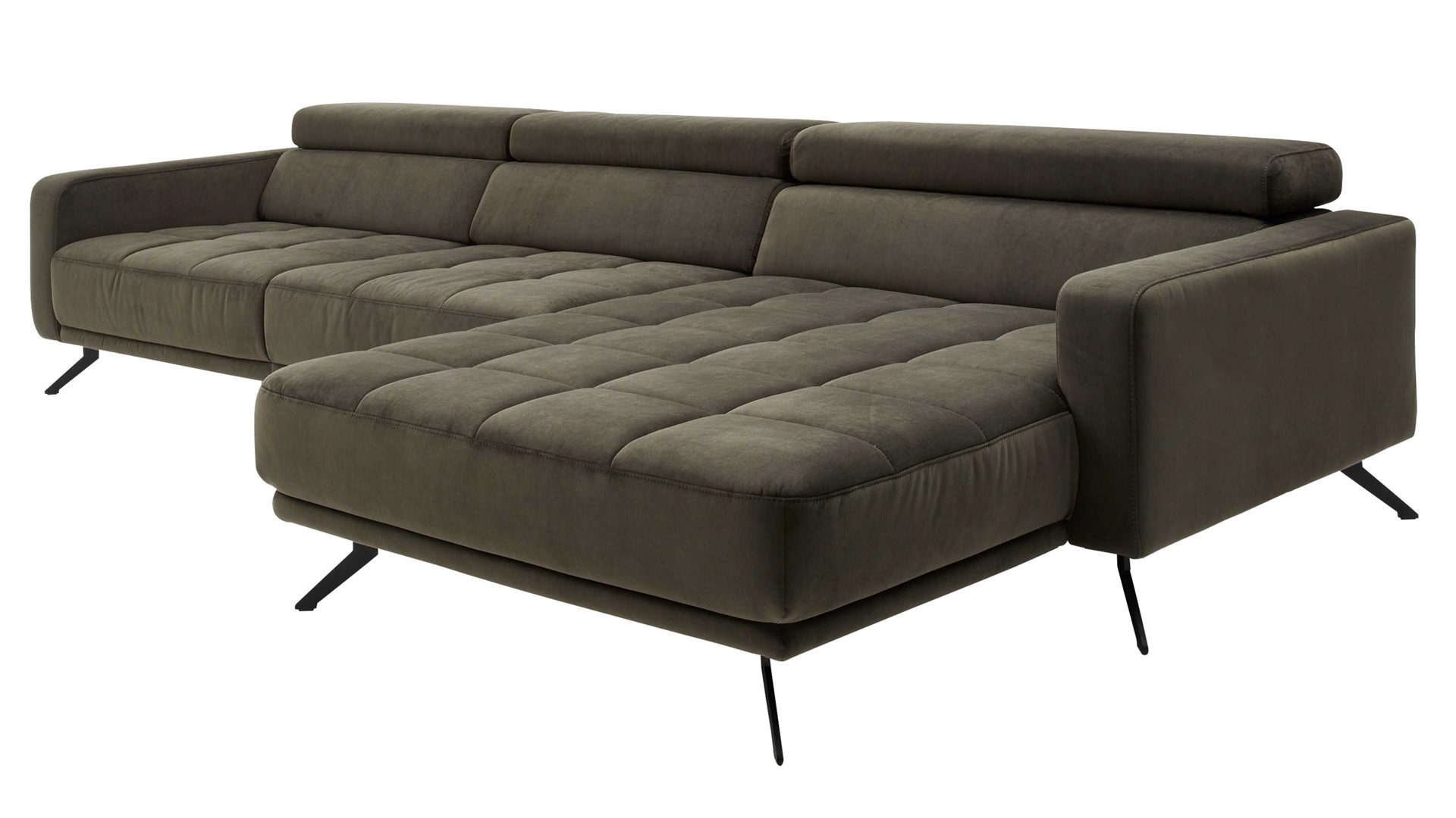 Ecksofa Interliving aus Stoff in Dunkelgrün Interliving Sofa Serie 4303 – Ecksofa, Stellfläche ca. 323 x 190 cm olivfarbene Mikrofaser Salsa - motorisch verstellbar