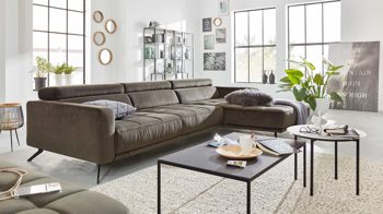 Ecksofa Interliving aus Stoff in Dunkelgrün Interliving Sofa Serie 4303 – Ecksofa, Stellfläche ca. 323 x 190 cm olivfarbene Mikrofaser Salsa - motorisch verstellbar