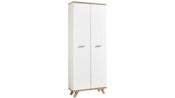 Einzelschrank Germania aus Holz in Weiß Aktenschrank Oslo, geeignet als Büromöbel oder Wohnzimmermöbel Mattweiß & Sanremo Eiche - zwei Türen, ca. 193 cm hoch