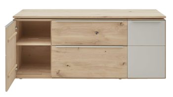 Schreibtisch Interliving aus Holz in Hellgrau Interliving Wohnzimmer Serie 2020 - Verwandlungs-Sideboard 151283 Asteiche bianco & Schlamm – zwei Türen, zwei Klappen