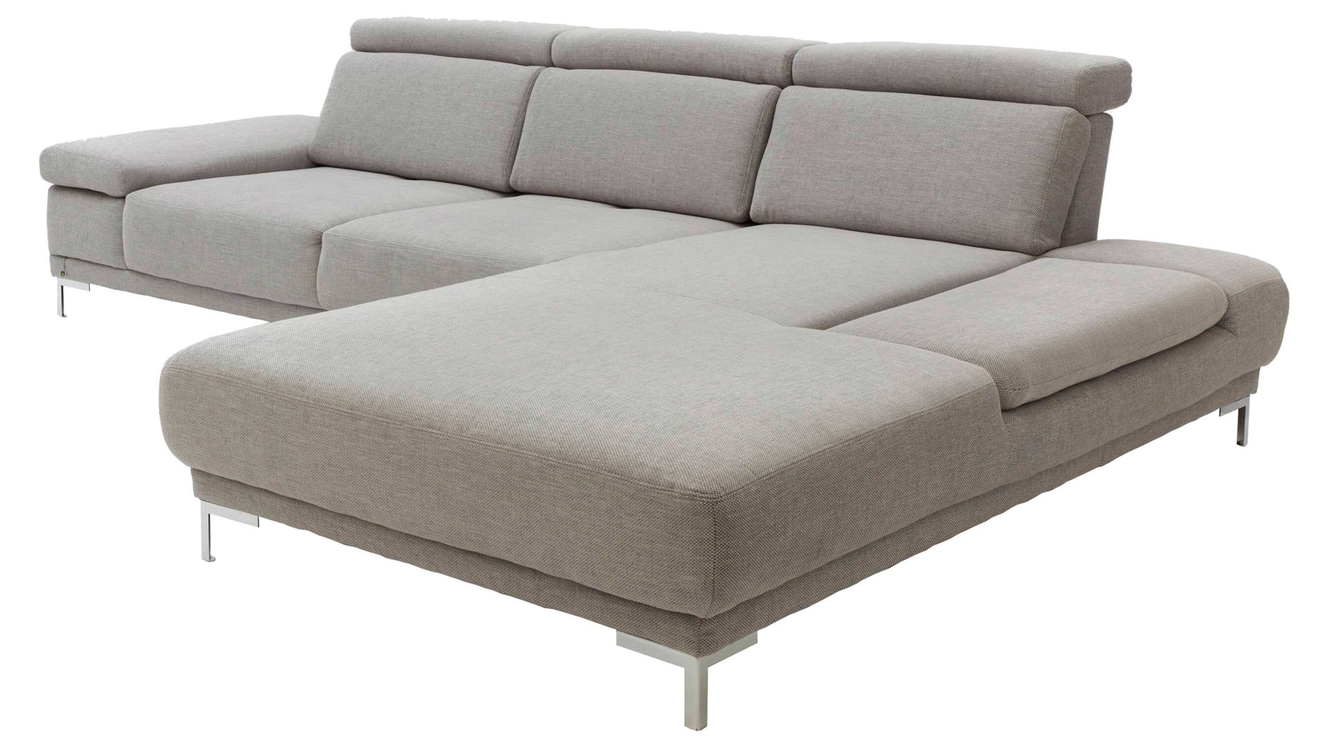 Ecksofa Interliving aus Stoff Metall in Grau Interliving Eckkombination Serie 4251 platinfarbener Bezug Active Line Vaneo & Metallfüße – Stellfläche ca. 300 x 225 cm
