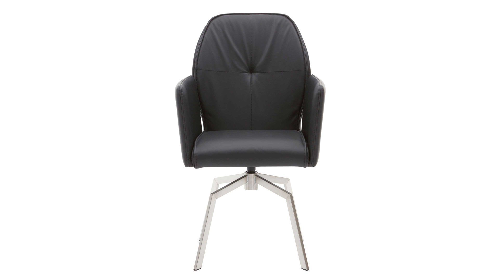 Vierfußstuhl Interliving aus Leder in Schwarz Interliving Esszimmer Serie 5104 – Armlehnstuhl schwarzes Leder Raven & Edelstahlgestell