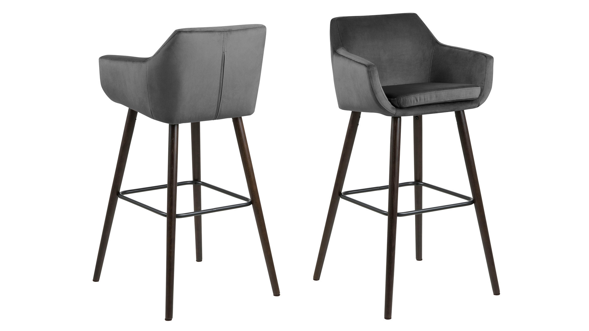 Barhocker Actona aus Stoff in Dunkelgrau Armlehn-Barhocker Nora bzw. Barstuhl dunkelgrauer Samtbezug VIC 28 & Eichenholzfüße