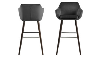 Barhocker Actona aus Stoff in Dunkelgrau Armlehn-Barhocker Nora bzw. Barstuhl dunkelgrauer Samtbezug VIC 28 & Eichenholzfüße