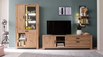Wohnwand Mca furniture aus Holz in Holzfarben Wohnprogramm Brüssel – Wohnwand Breite ca. 340 cm, dreiteilig - Balkeneiche & Anthrazit