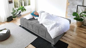 Schlafsofa Restyl aus Stoff in Dunkelgrau Restyl Querschläfer LILO Schlafsofa Funktionssofa Stoff 2-6839, Rücken echt, Boxspring, Füße chrom