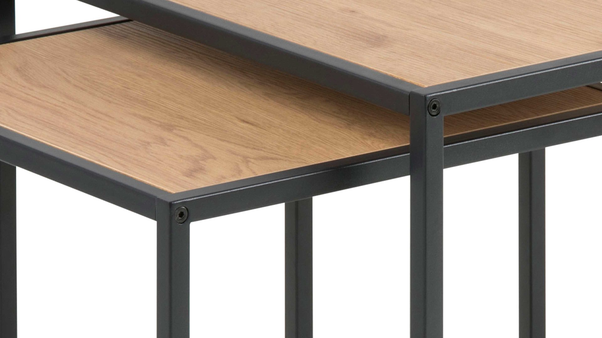 Beistelltisch-Set Actona group a/s aus Holz in Holzfarben Beistelltisch-Set Seaford im Industrielook bzw. Beistelltische Wildeiche & Schwarz – zweiteilig