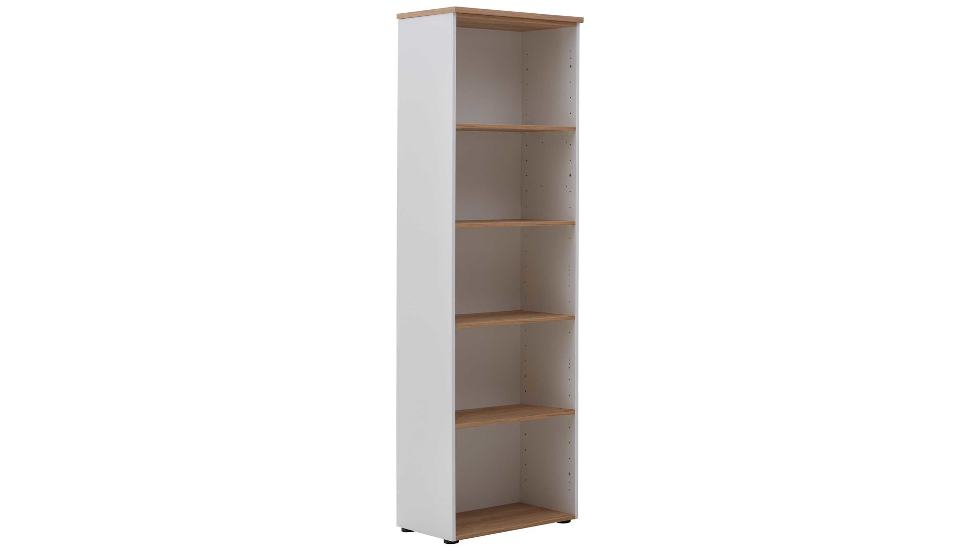 Regal Paidi aus Holz in Weiß PAIDI Jugendzimmerprogramm Oscar - Standregal Kreideweiß & Nebraska Eiche – fünf Fächer, Höhe ca. 206 cm