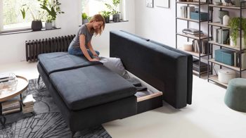 Schlafsofa Restyl aus Stoff in Anthrazit RESTYL Querschläfer Kayla Stoffbezug anthrazit & schwarze Metallfüße - ca. 150 x 203 cm