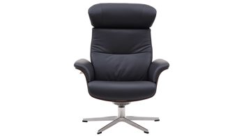 Relaxsessel Conform® aus Leder in Metallfarben CONFORM® Relaxsessel Timeout mit Lederbezug poliertes Aluminiumgestell, schwarzes Leder Memo & Walnuss-Sitzschale