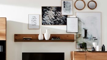 Wandregal Interliving aus Holz in Holzfarben Interliving Wohnzimmer Serie 2020 - Wandboard 151852 Asteiche bianco – Länge ca. 182 cm